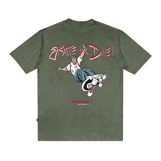 Camiseta Plano C "Skate Or Die" Grafite Verde Musgo
