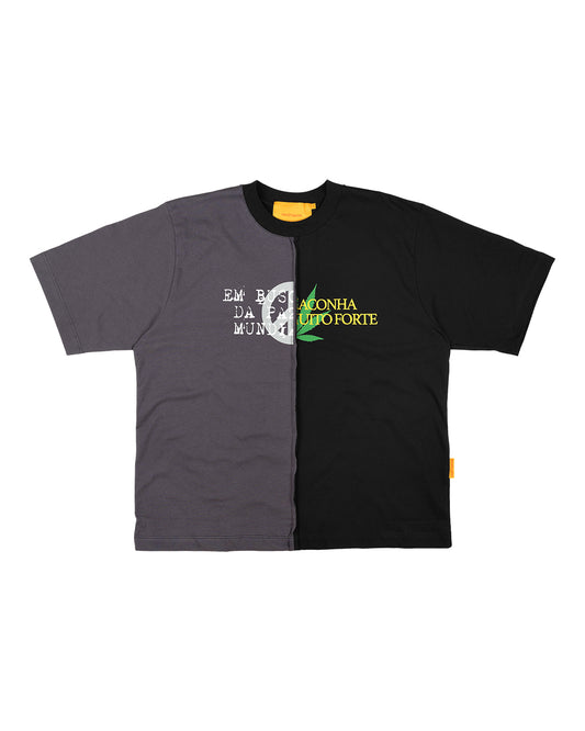 CAMISETA MAD MEIO A MEIO PRETO/CINZA